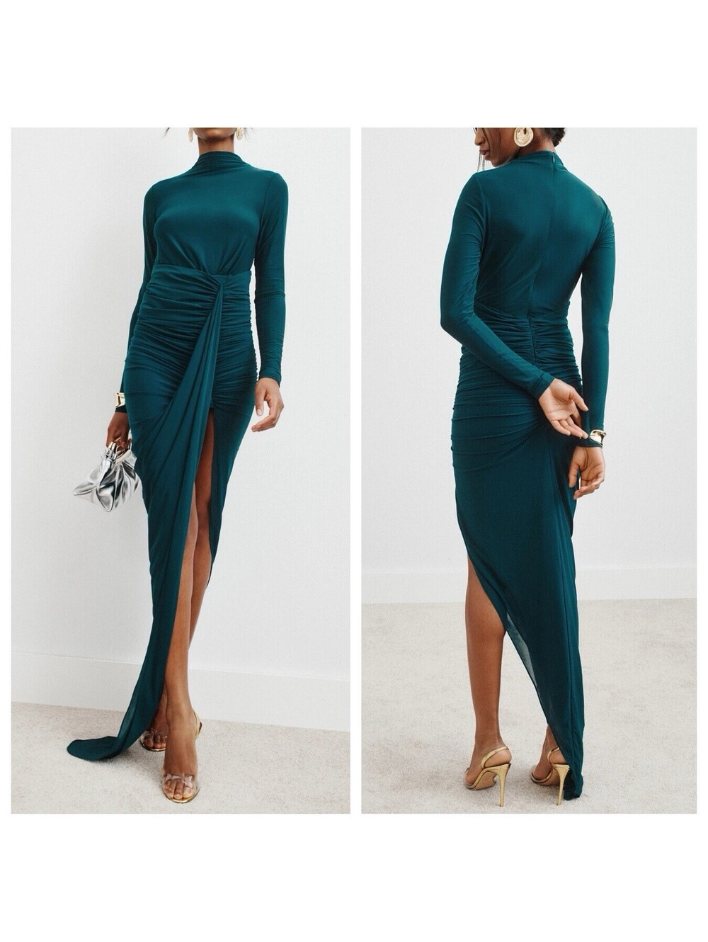 RONNY KOBO Sera Jersey Front Ruching Midi Dress Sz: LRG (flaw)